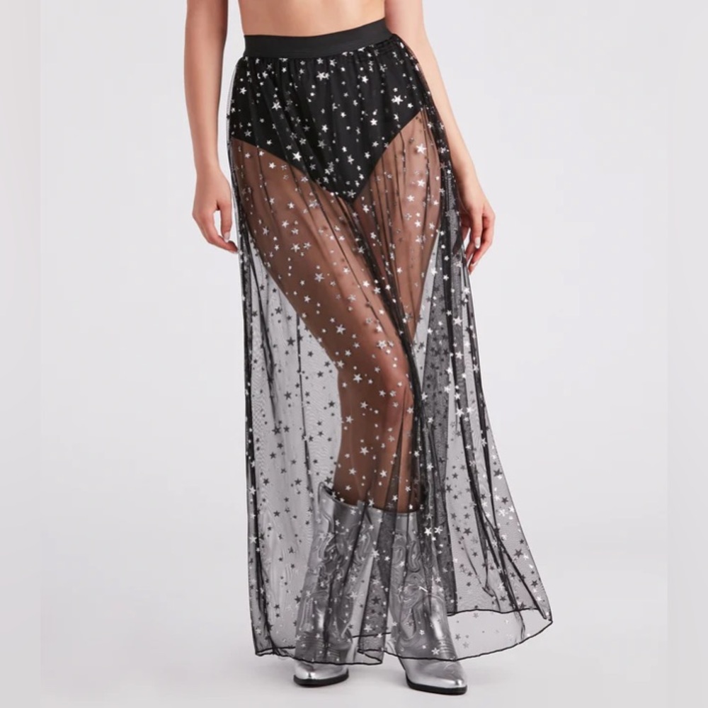 Starry-Eyed Sheer Mesh Maxi Skirt